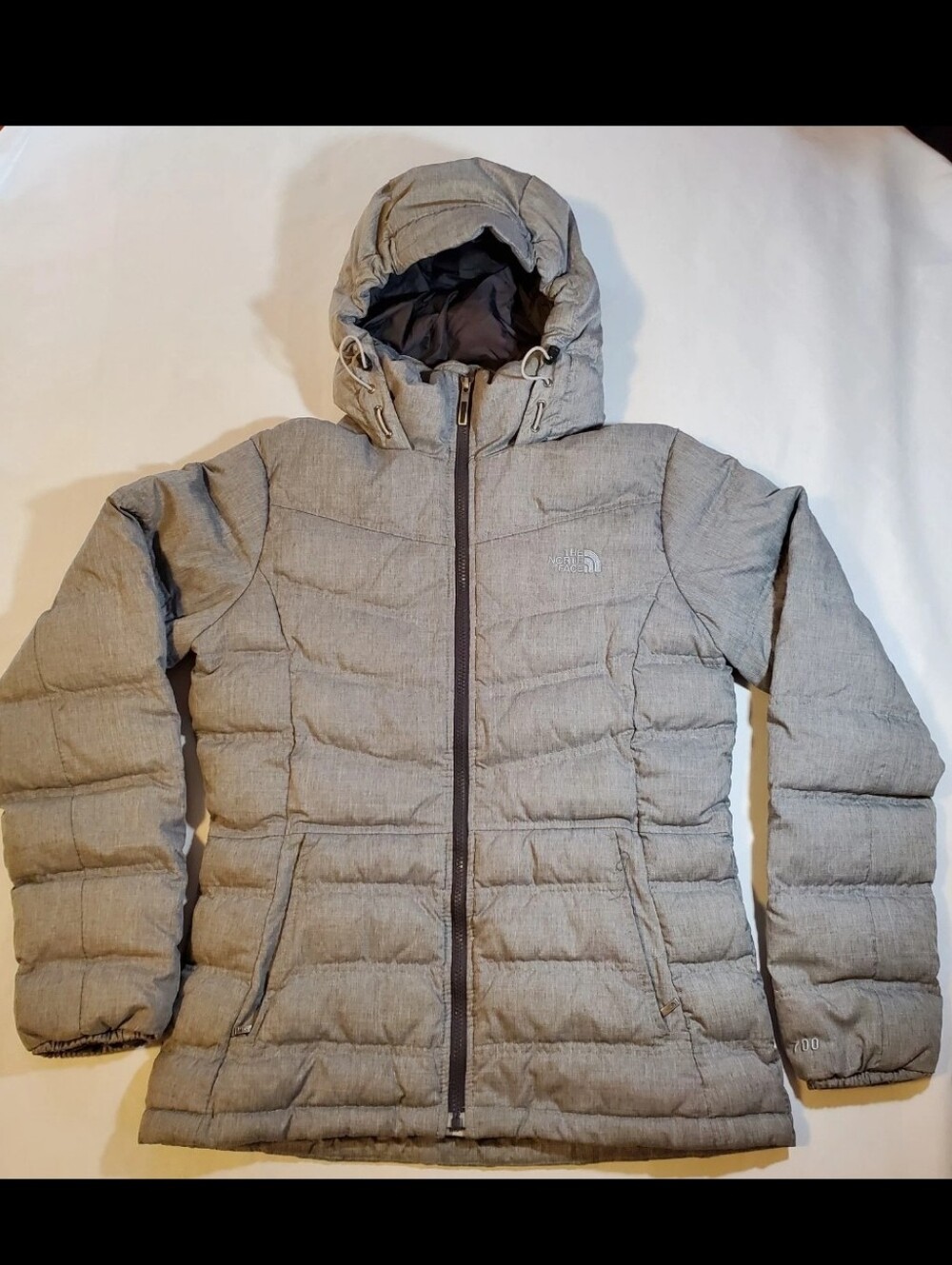 The North Face Aconcagua 700 Fill Down Puffer Jacket Womens Medium Hooded Grey